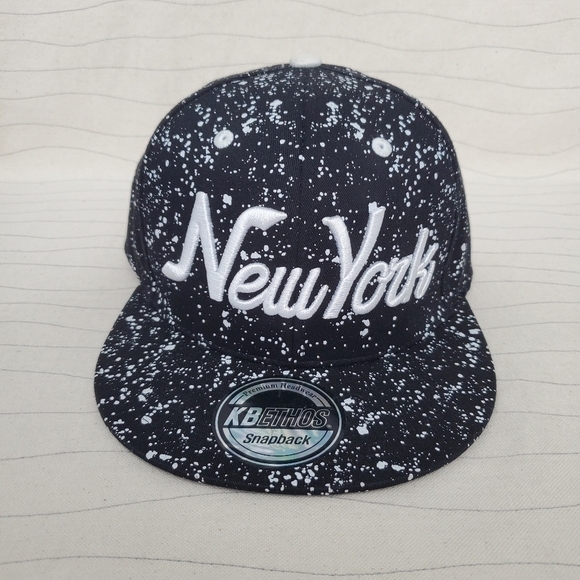 NEW YORK Snapback Baseball Hat Cap KBETHOS Premium Headwear Black White Speckled - Picture 1 of 9